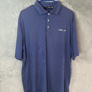 RLX Ralph Lauren Polo Shirt Mens XL Blue Striped SS Golf Stretch Wicking Logo